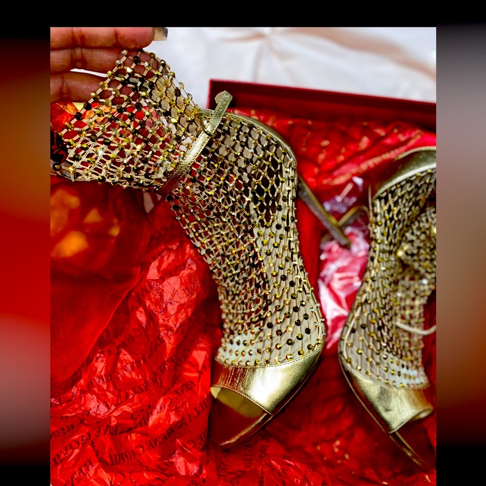 Gold Rene Caovilla shoes! Worn once! Come with box and bag